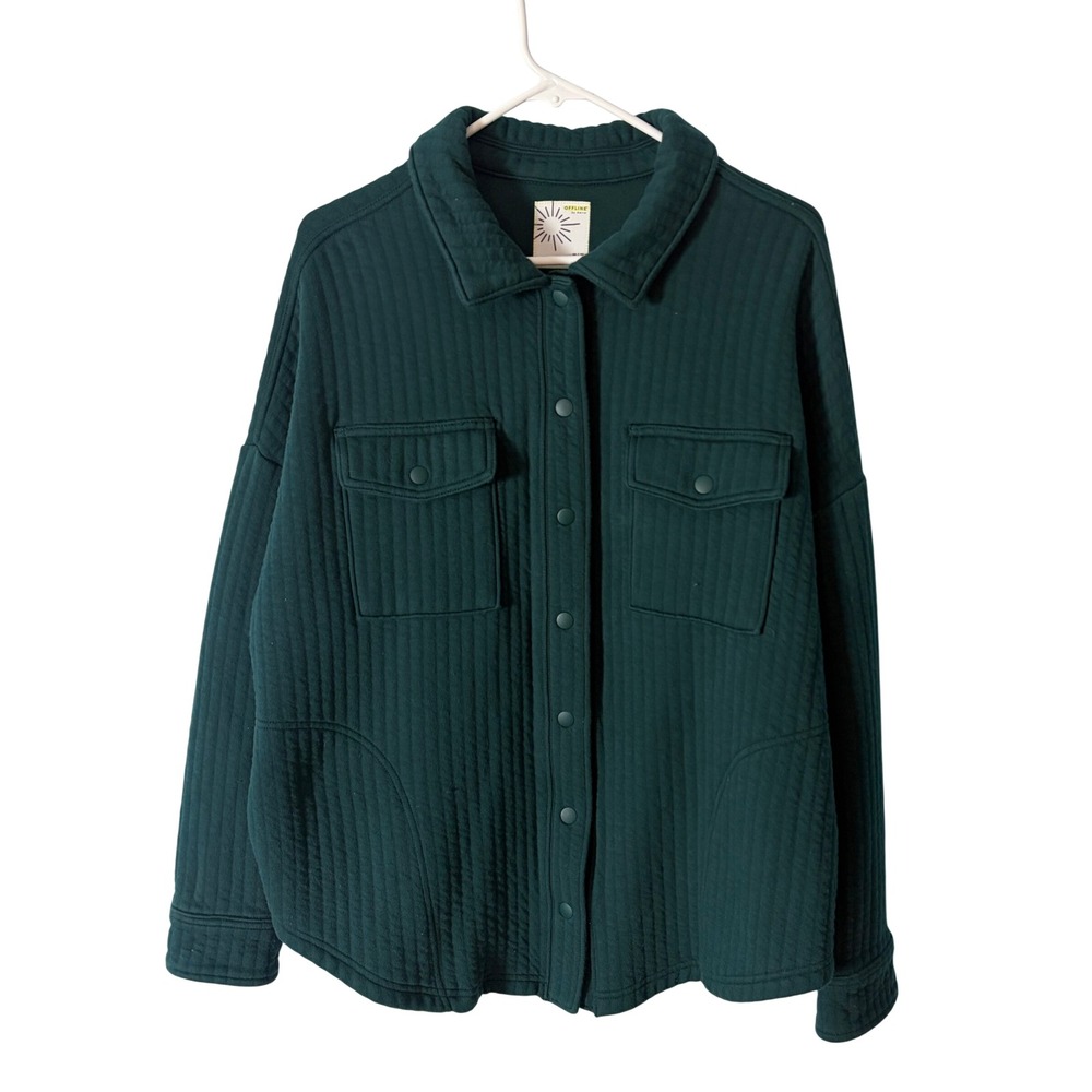 Offline by Aerie Womens Green Quilted Snap Front Shacket M Over Sized Cozy Fall
